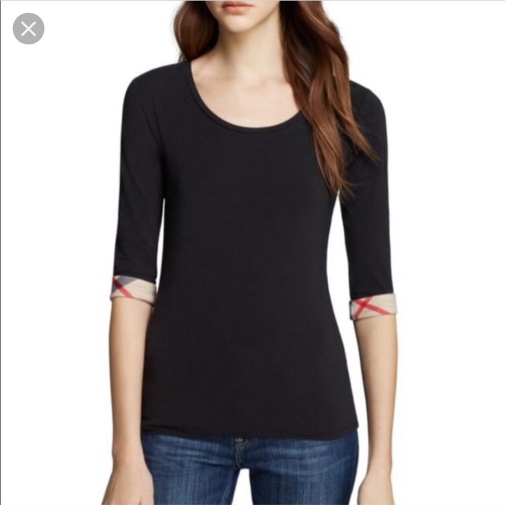 Burberry 3/4 Sleeve Check Cuff Scoop Tee